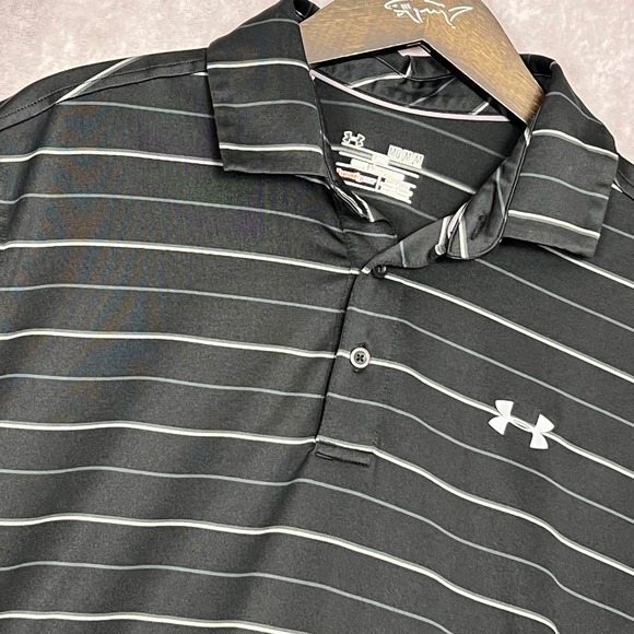 Under Armour Other - Under Armour Polo Shirt Mens Medium Black Striped Coldblack HeatGear 1287384-001